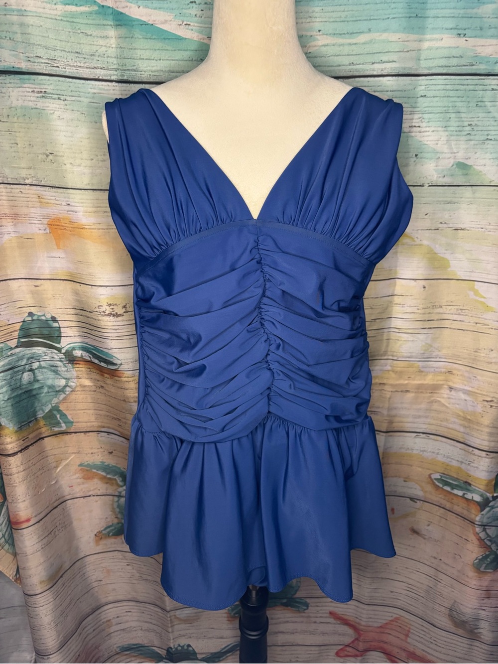 Blue Ruched Peplum Swim Dress by Shape FX